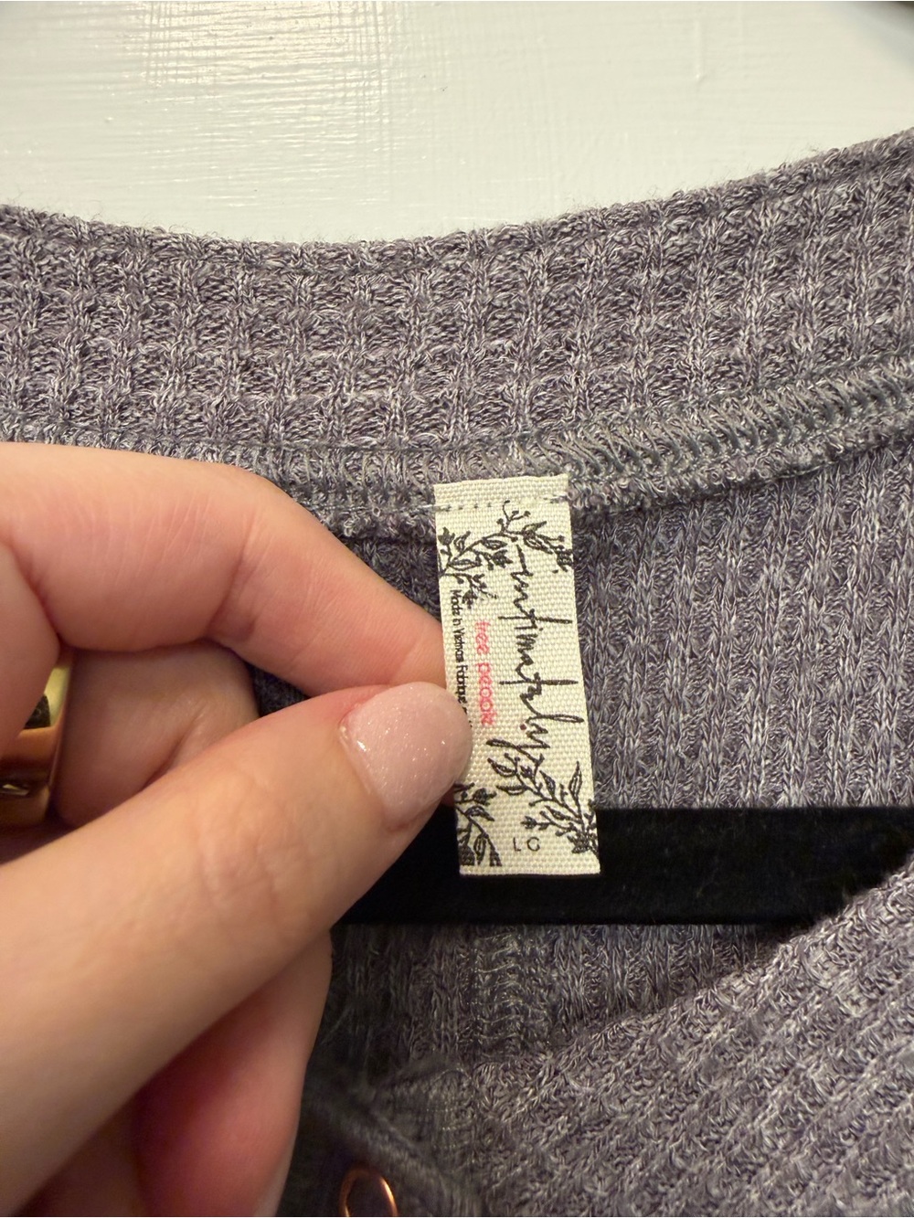 Free People Intimately Gray Thermal Snap Front Long Sleeve Top Size Large